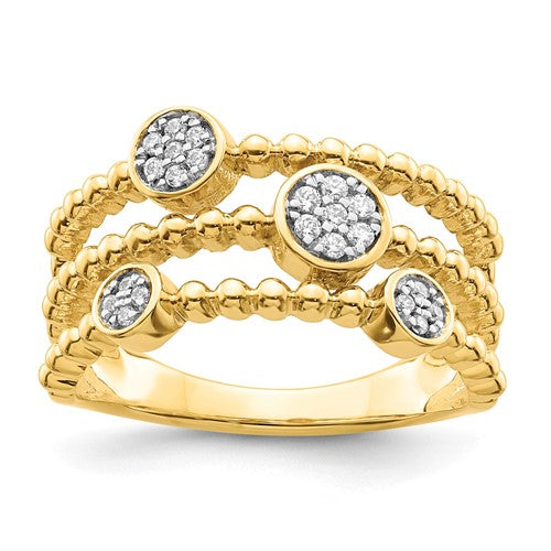 14k polished pave circles multi-band diamond ring featuring sparkling diamonds, crafted by Solomon Jewelers.