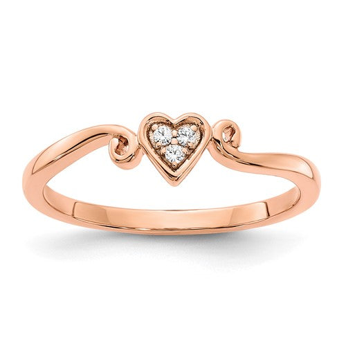 14k rose gold heart-shaped diamond ring with a polished finish, elegant jewelry piece from Solomon Jewelers.