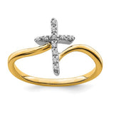 14k two-tone polished cross diamond ring from Solomon Jewelers, featuring a sleek design and sparkling diamonds.