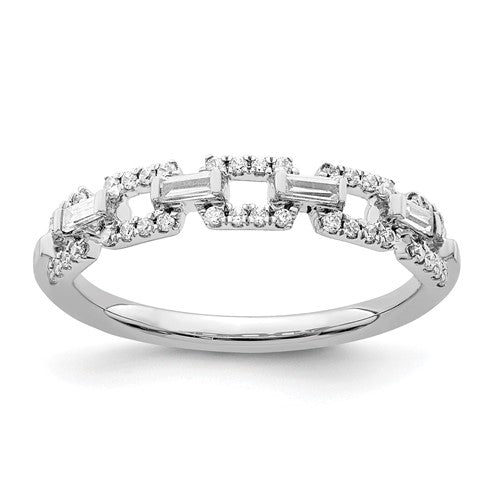 14k white gold diamond ring with polished square design, featuring sparkling diamonds, from Solomon Jewelers.