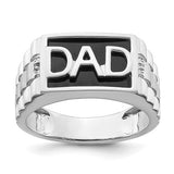 14k white gold men's ring with polished and satin finish onyx and diamond accents, crafted by Solomon Jewelers.