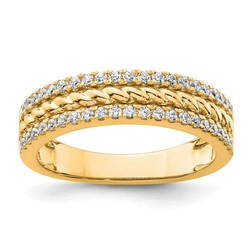 14K polished diamond fashion ring showcasing sparkling diamonds and a sleek gold band, crafted by Solomon Jewelers.