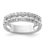 14K white gold polished diamond double band fashion ring with intricate design, crafted by Solomon Jewelers.
