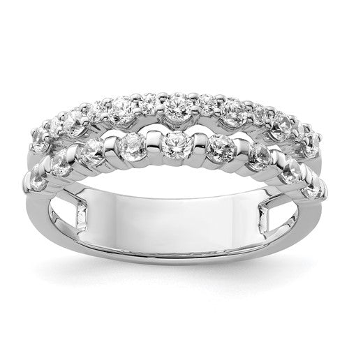 14K white gold polished diamond double band fashion ring with intricate design, crafted by Solomon Jewelers.