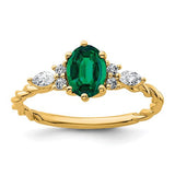 14K polished diamond and lab-created emerald twisted ring, elegant jewelry piece with sparkling stones and intricate design.