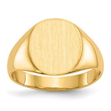 14k gold closed back signet ring featuring 10.0x11.5mm design, crafted by Solomon Jewelers, displayed from a front view.