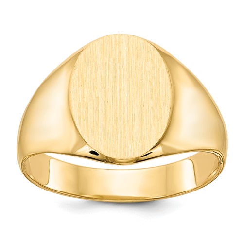 14k gold men's signet ring with 11.5x13.0mm closed back design, jewelry ring from Solomon Jewelers.