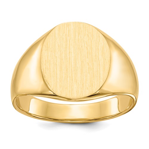 14k gold men's signet ring with a 12.0x14.5mm closed back design, crafted by Solomon Jewelers.