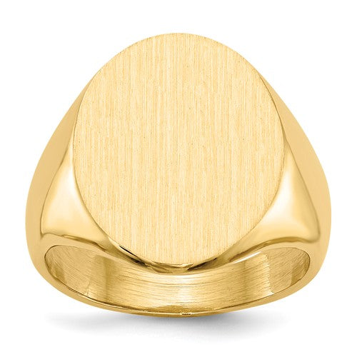14k gold men's signet ring with a 16.0x20.5mm closed back design from Solomon Jewelers.