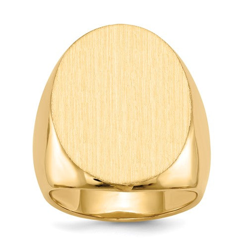 14k gold men's signet ring with a closed back, measuring 19.0x26.5mm, featuring a classic jewelry design.