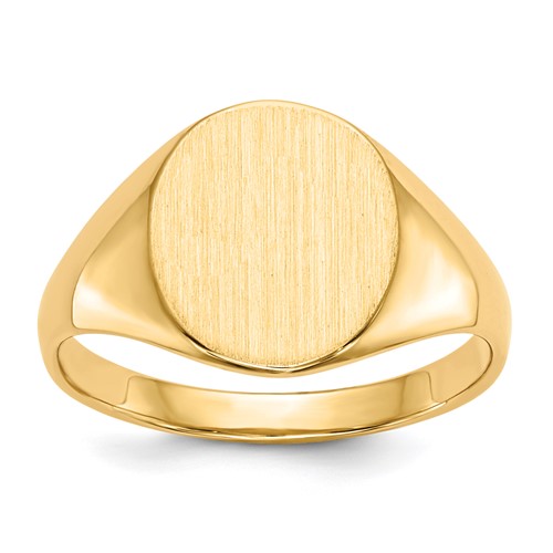 14k gold open back signet ring with 9.5x11.0mm face, jewelry ring from Solomon Jewelers featuring a classic design.