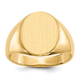 14k gold open back men's signet ring with 12.5x16.0mm face, featuring a polished finish and classic design.