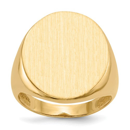 14k gold open back men's signet ring with 18x22mm face, showcasing a classic jewelry design from Solomon Jewelers.
