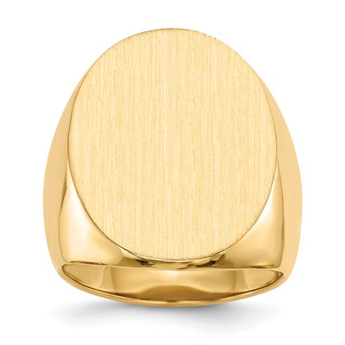 14k gold open back men's signet ring with 19.0x26.5mm face, crafted by Solomon Jewelers, showcasing detailed jewelry design.