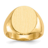 14k gold men's signet ring with a 14.5x17.5mm closed back design, crafted by Solomon Jewelers.