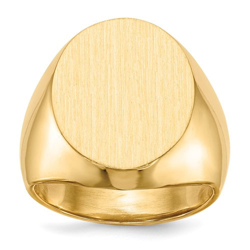 14k gold men's signet ring with a closed back, measuring 16.0x18.5mm, featuring a classic jewelry design from Solomon Jewelers.
