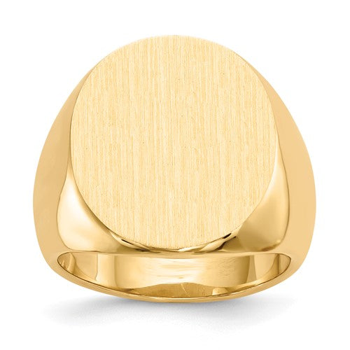 14k gold men's signet ring with a closed back, 17.5x19.5mm size, featuring a polished finish and classic design.