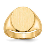 14k gold open back men's signet ring with 13x14mm face, jewelry ring from Solomon Jewelers, displayed against a neutral background.