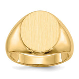 14k men's signet ring with an open back, measuring 13.5x16.0mm, crafted by Solomon Jewelers, shown in a close-up view.