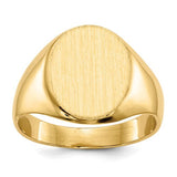 14k gold signet ring with 10.5x12mm closed back design, jewelry ring by Solomon Jewelers showing detailed craftsmanship.