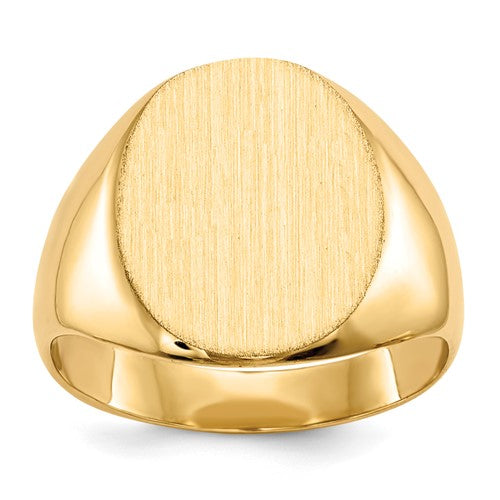 14k gold closed back signet ring with 12.0x13.5mm face, Solomon Jewelers jewelry, showcasing a polished, elegant design