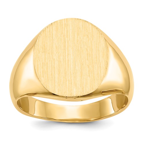 14k gold signet ring with a 12.5x14.0mm closed back design, showcasing a polished, elegant jewelry piece.
