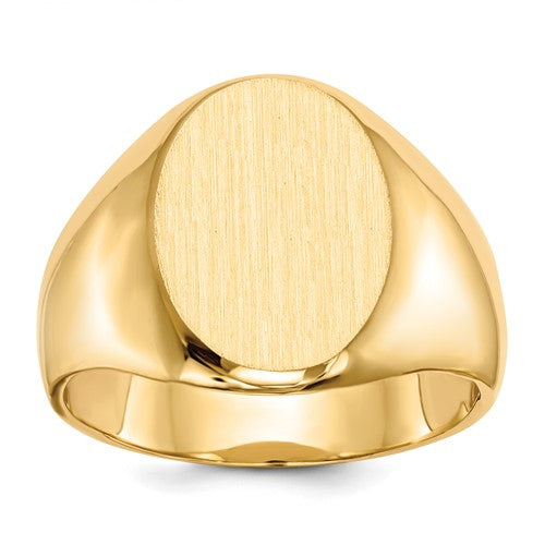 14k gold men's signet ring with 11.5x16.0mm closed back design, featuring a polished, classic jewelry ring style.