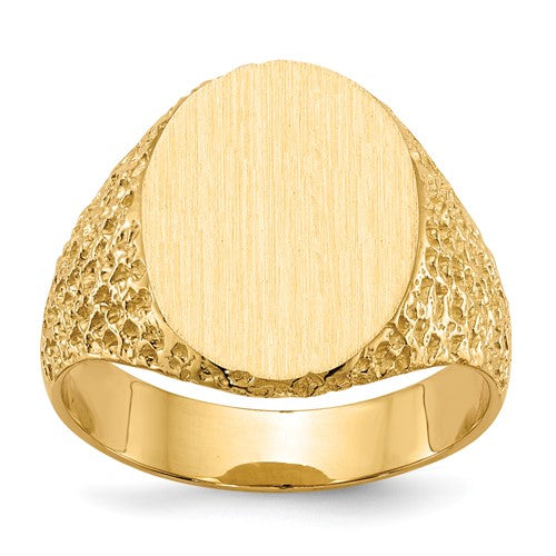 14k gold men's signet ring with a 13.0x17.0mm closed back design, showcasing a polished finish and classic style.