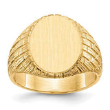 14k gold men's signet ring with a closed back design, 12.0x15.0mm size, crafted by Solomon Jewelers.