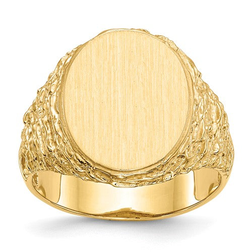14k gold open back men's signet ring with 14.0x17.0mm face, featuring a polished finish and classic design.
