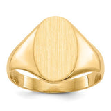 14k gold closed back signet ring with 8.5x12mm size, featuring a polished smooth surface, crafted by Solomon Jewelers.
