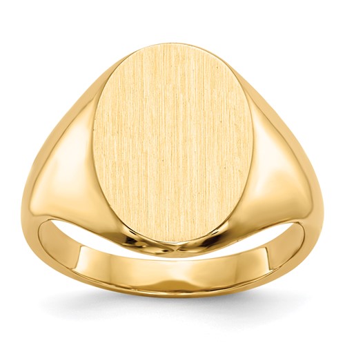 14k gold signet ring with 9.5x12.5mm closed back design, elegant jewelry piece showcasing a classic style.