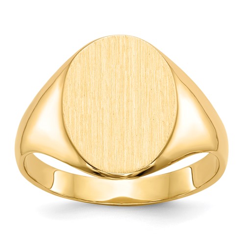 14k gold closed back signet ring with 10x14mm face, jewelry ring from Solomon Jewelers, featuring a classic design