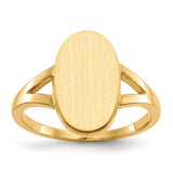 14k gold signet ring with 8.5x14.5mm closed back design, showcasing a smooth, polished surface and classic jewelry style.