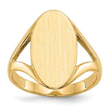 14k gold closed back signet ring with 9.0x16.5mm face, classic jewelry ring from Solomon Jewelers.