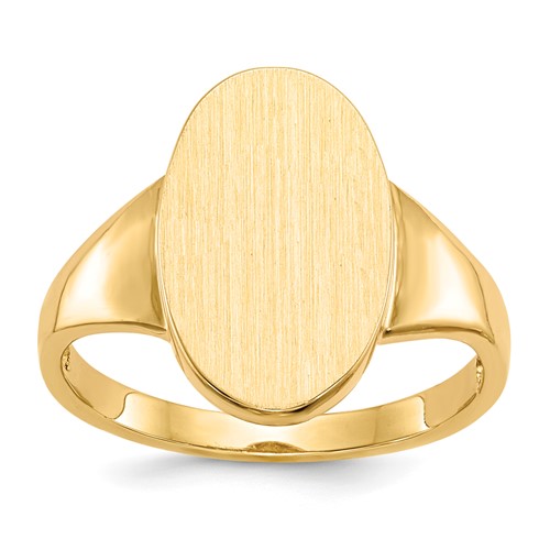 14k gold open back signet ring with 9.0x14.5mm size, featuring a classic jewelry ring design by Solomon Jewelers.