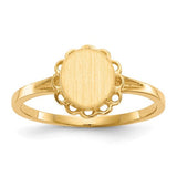 14k gold open back signet ring featuring 6.5x7.0mm dimensions, crafted by Solomon Jewelers, showcasing a detailed jewelry ring.