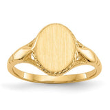 14k gold child's signet ring with open back, 8.5x6.5mm size, featuring a smooth polished surface and classic design.