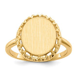 14k gold open back signet ring with 11.0x12.5mm face, featuring a sleek, polished design from Solomon Jewelers.
