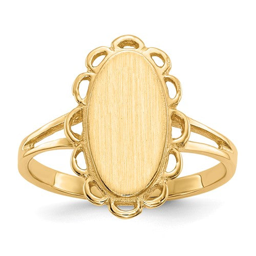 14k gold open back signet ring with 7.0x13.0mm size, elegant jewelry piece from Solomon Jewelers