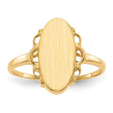 14k gold open back signet ring with 7.0x14.5mm dimensions, showcasing detailed craftsmanship and classic jewelry style.