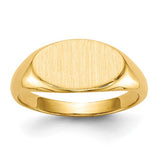 14k gold open back child's signet ring with 6.5x11mm dimensions, featuring a classic design from Solomon Jewelers.
