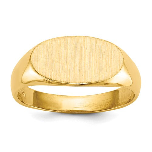 14k gold open back signet ring with 13.5x7.0mm face, featuring a classic jewelry ring design by Solomon Jewelers.
