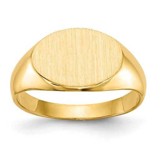 14k gold child's signet ring with 11.0x7.5mm closed back design, jewelry ring from Solomon Jewelers.