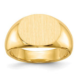 14k gold closed back signet ring with 12.5x9.5mm face, jewelry ring from Solomon Jewelers, showing detailed craftsmanship.