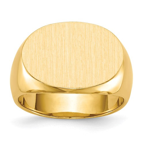 14k gold men's signet ring with a closed back, measuring 19x13mm, featuring a polished finish and classic design.