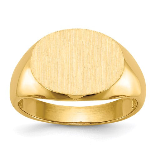 14k gold open back men's signet ring with 16x12mm face, featuring a classic jewelry design by Solomon Jewelers.