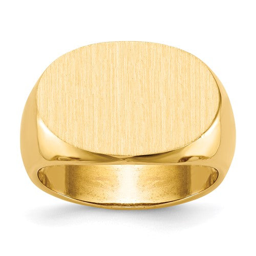 Open back men's signet ring in 14k gold, 19.0x13.0mm size, jewelry ring with a polished finish and classic design.