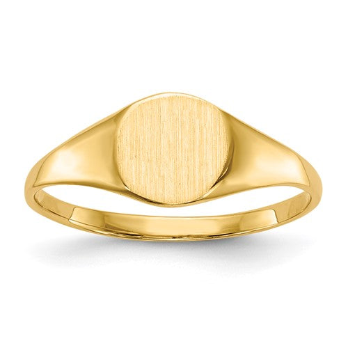 14k gold signet ring with 6.5x7.5mm closed back design, jewelry ring from Solomon Jewelers featuring a classic style.