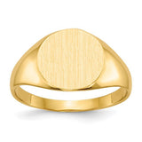 14k gold signet ring with 9.5x10mm closed back design, elegant jewelry ring from Solomon Jewelers, showcasing polished gold finish.